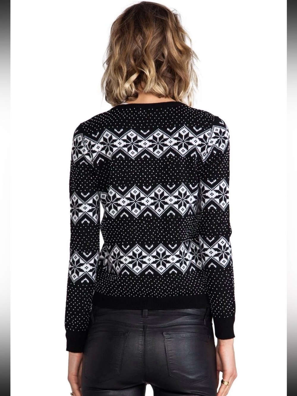 ALICE + OLIVIA SNOW JACQUARD AND BEADS CARDIGAN WOOL KNIT TOP SWEATER SIZE L - Picture 6 of 16